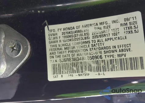 2011 Honda Cr-V Lx z USA, uszkodzony, nr VIN 5J6RE3H34BL050906